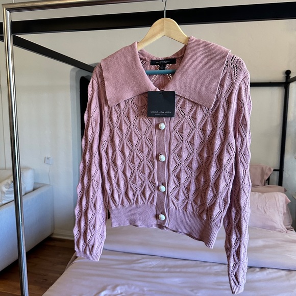 Pink Chunky Cardigan with Faux Pearl Buttons Sz XS/S - Picture 2 of 5